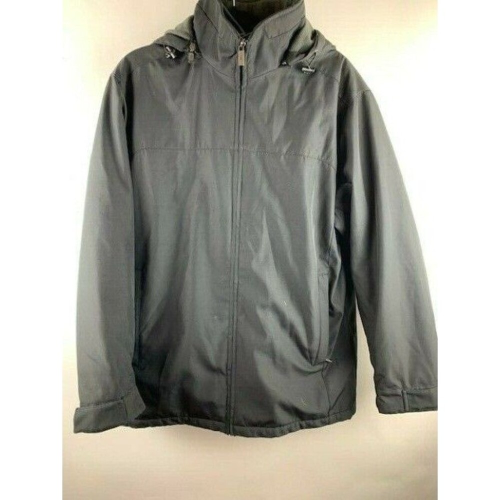 Weatherproof Mens Double Zip Winter Coat Black With Detachable Hood Medium